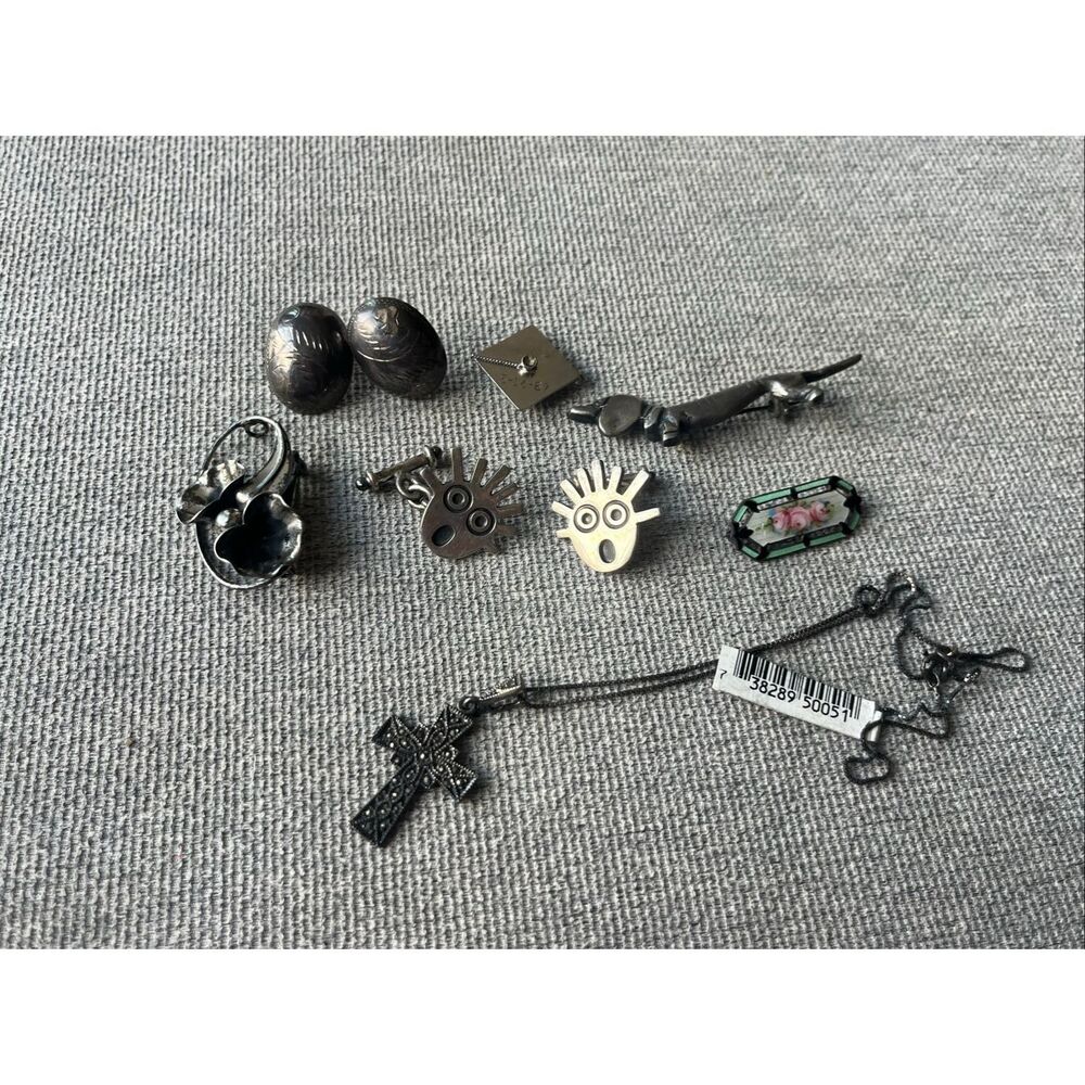 Vintage Sterling Silver Jewelry Lot – Modernist, Taxco, Cross, Enamel